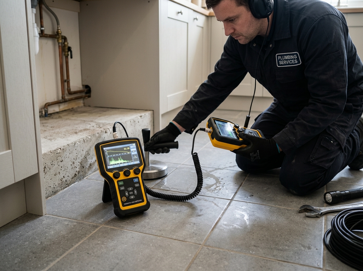 Plumbing technician compiling technical diagnostic report for insurance review in North Miami